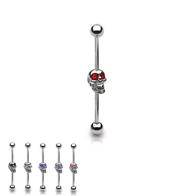 Piercing industriel 38mm tête de mort yeux zirconium 7.50€