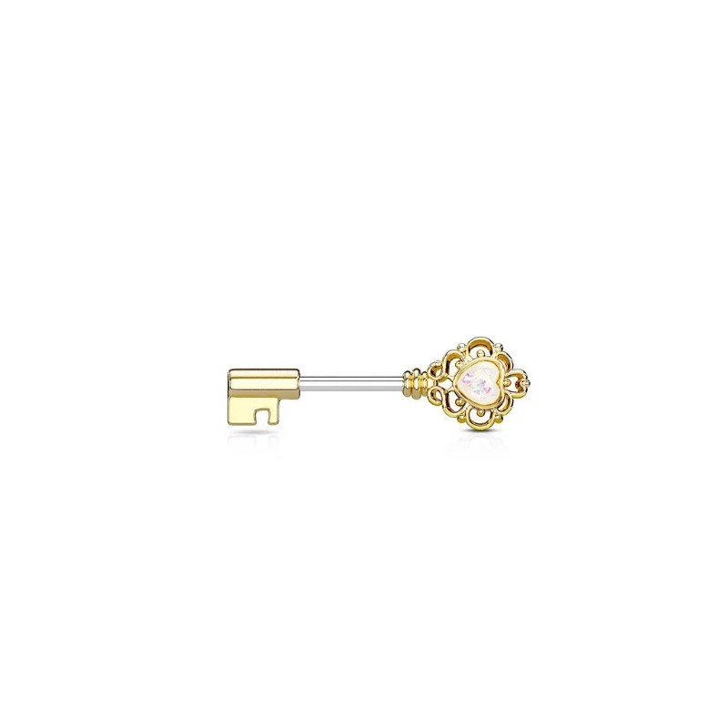 Piercing Téton plaqué or clef avec cœur en opale de synthèse TET019 10.50€