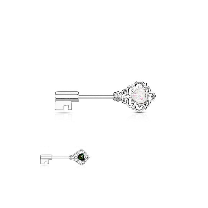 Piercing Téton plaqué rhodium avec coeur en opale de synthèse10,50€