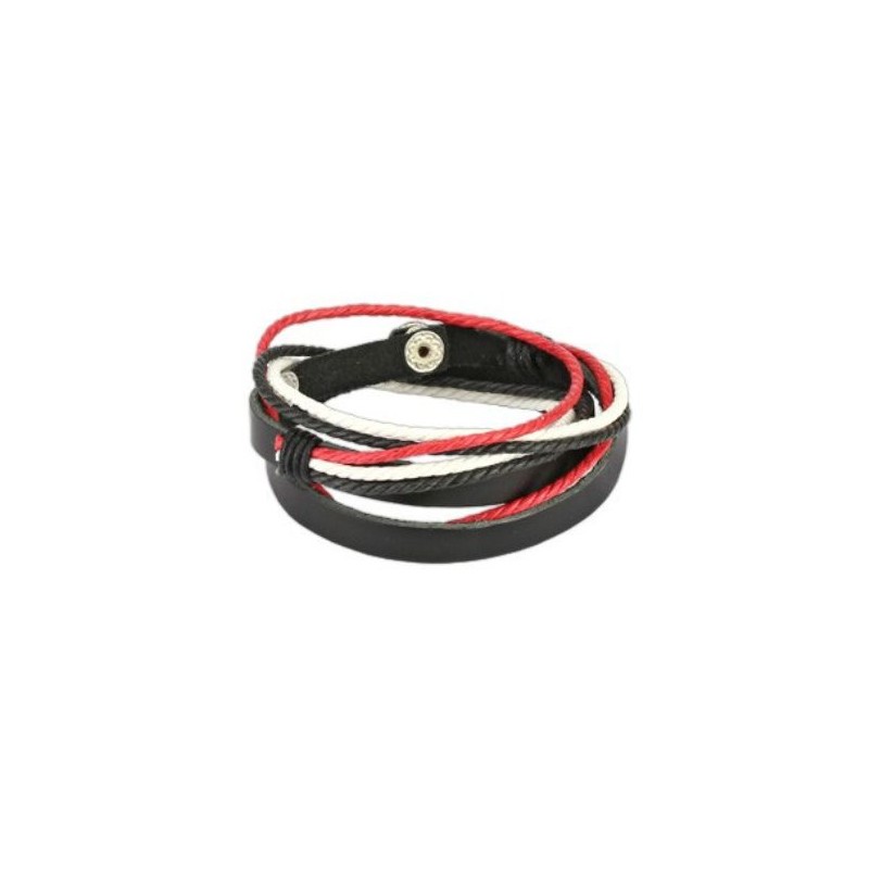 Bracelet homme cuir et corde mêlés noir, blanc et rouge7.80€