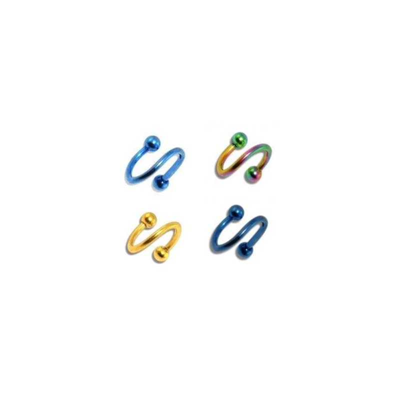 Micro Spirale (labret) En Titane Anodisé Avec Boules - Pour Piercing Lèvre - Marque Inoki, Réf. OBT001 - Neuf