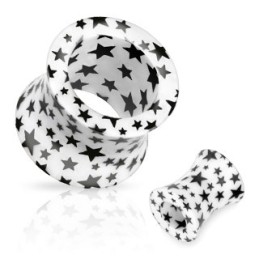 Piercing tunnel 6mm à 16mm blanc avec des étoiles noires PL073 à partir de 3.95€ sur piercing-alice.fr