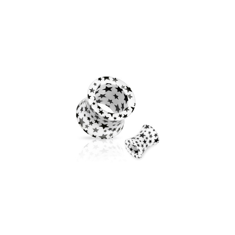 Piercing tunnel 6mm à 16mm blanc avec des étoiles noires PL073 à partir de 3.95€ sur piercing-alice.fr