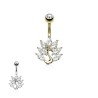 Piercing nombril or ou rhodium paon avec zirconiums blancs NOM058