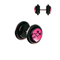 Faux piercing plug LGBT+ fond cerise (lui et lui)  4.50€