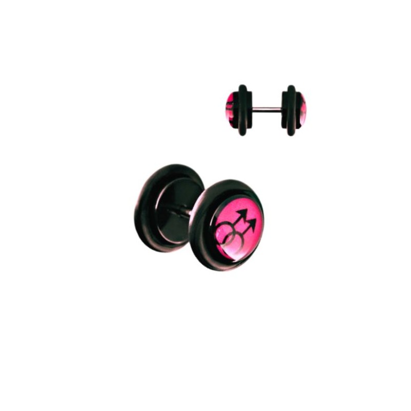 Faux piercing plug LGBT+ fond cerise (lui et lui)  4.50€