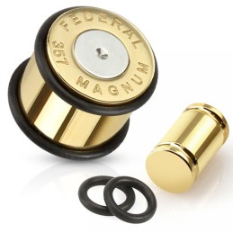 Piercing plug 6mm à 14mm doré douille 357 magnum 5,99€
