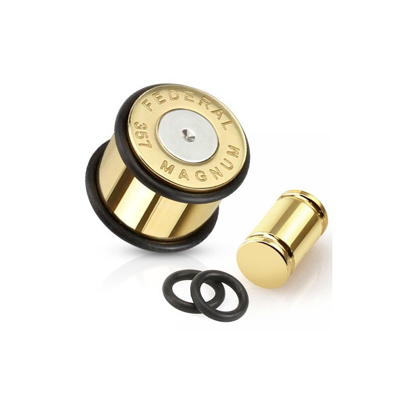 Piercing plug 6mm à 14mm doré douille 357 magnum 5,99€