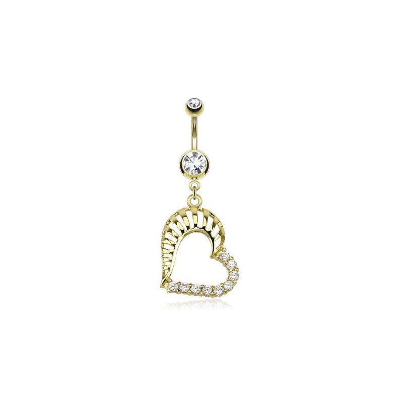 Piercing nombril cœur plaqué or 14 carats et zirconiums 14.99€