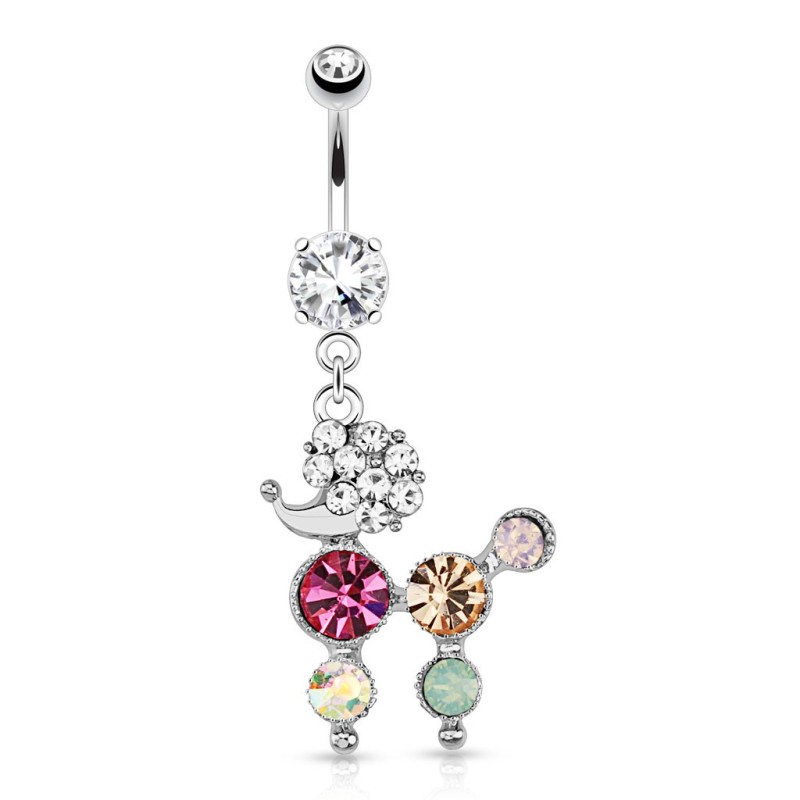 Piercing nombril caniche en cristal multicolore 6,00€