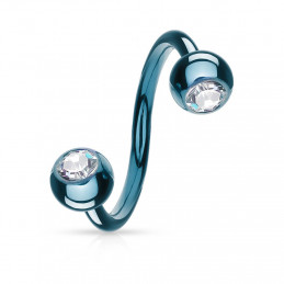 Piercing spirale titane bleu 11mm avec boules 5mm et zirconiums7.20€