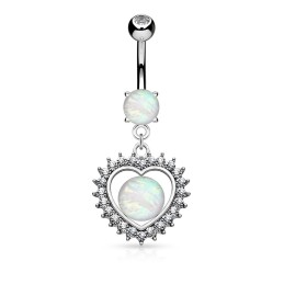 Piercing nombril pendentif cœur avec une opaline blanche  8.50€