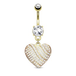Piercing nombril avec un cœur doré pavé de zirconiums NOM053 24.50€