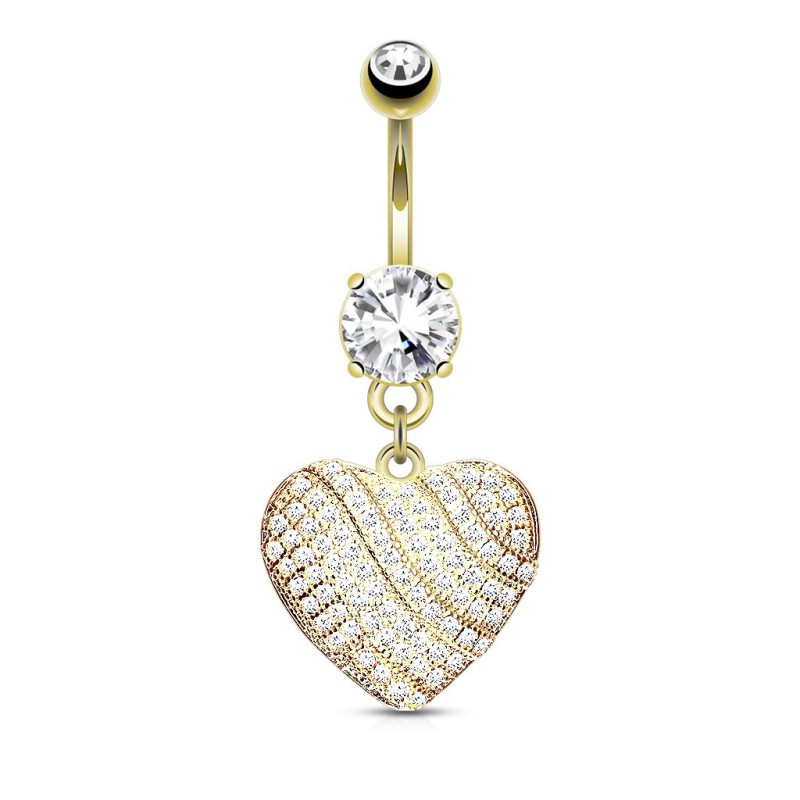 Piercing nombril avec un cœur doré pavé de zirconiums NOM053 24.50€