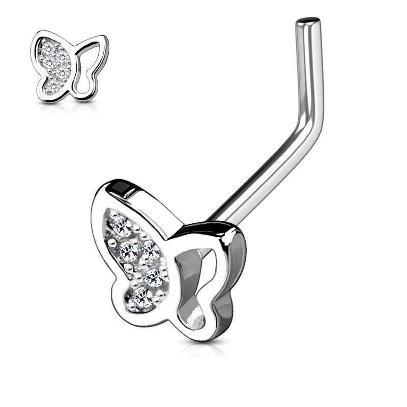 Piercing nez coudé papillon pavé de zirconiums blancs 4,90€