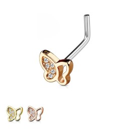 Piercing nez coudé papillon pavé de zirconiums or ou or rose 4.90€