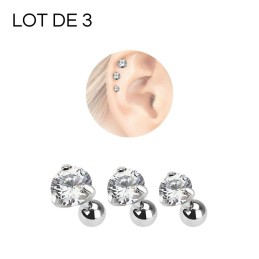 Lot de 3 Piercings tragus, hélix cœurs  8.70€