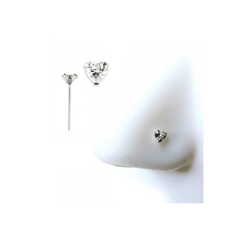 Piercing clou de nez pliable en argent, avec un cœur en zirconium 6.90€