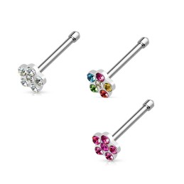 Piercing nez acier droit fleur zirconiums 6.45€