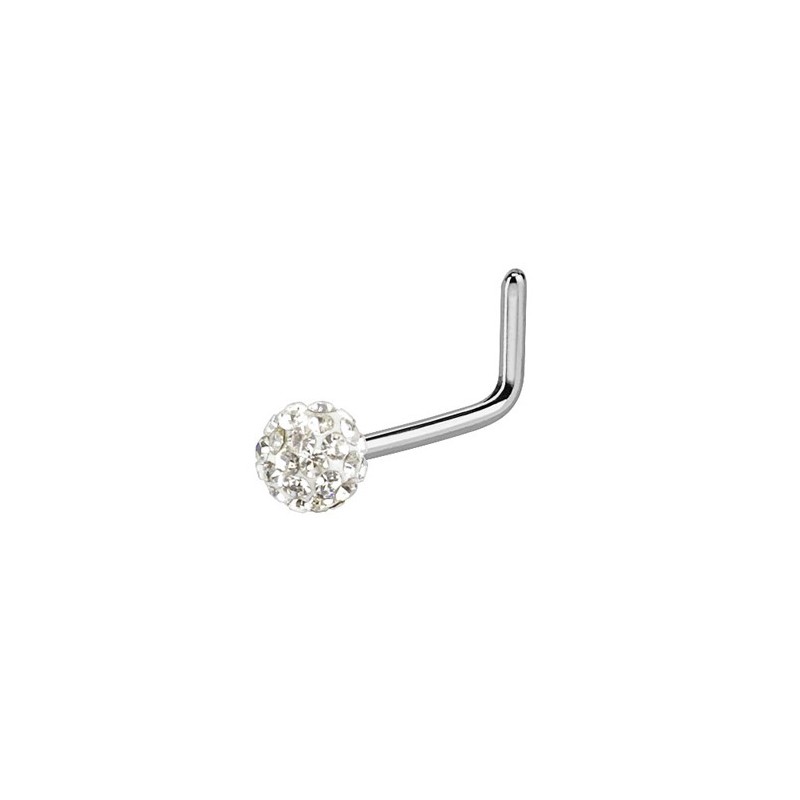 Piercing nez coudé et boule en cristal blanc  4.90€