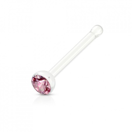 Piercing narine droit  6mm acrylique et cristal rose