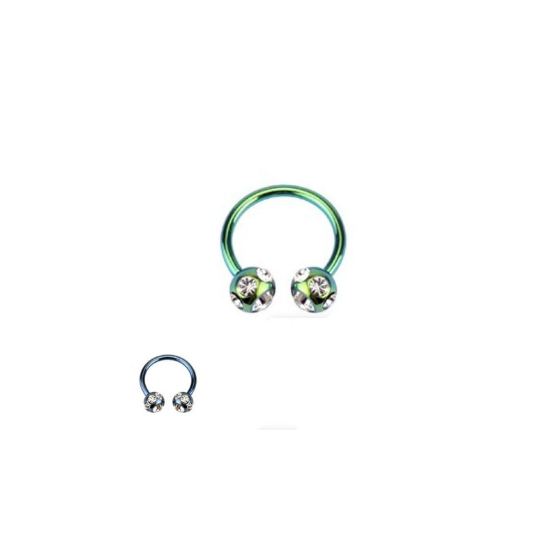 Piercing fer à cheval acier chirurgical vert 10mm avec zirconiums FE001V 4.99€