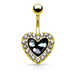 Piercing nombril 10mm cœur noir avec nacre et strass7.00€