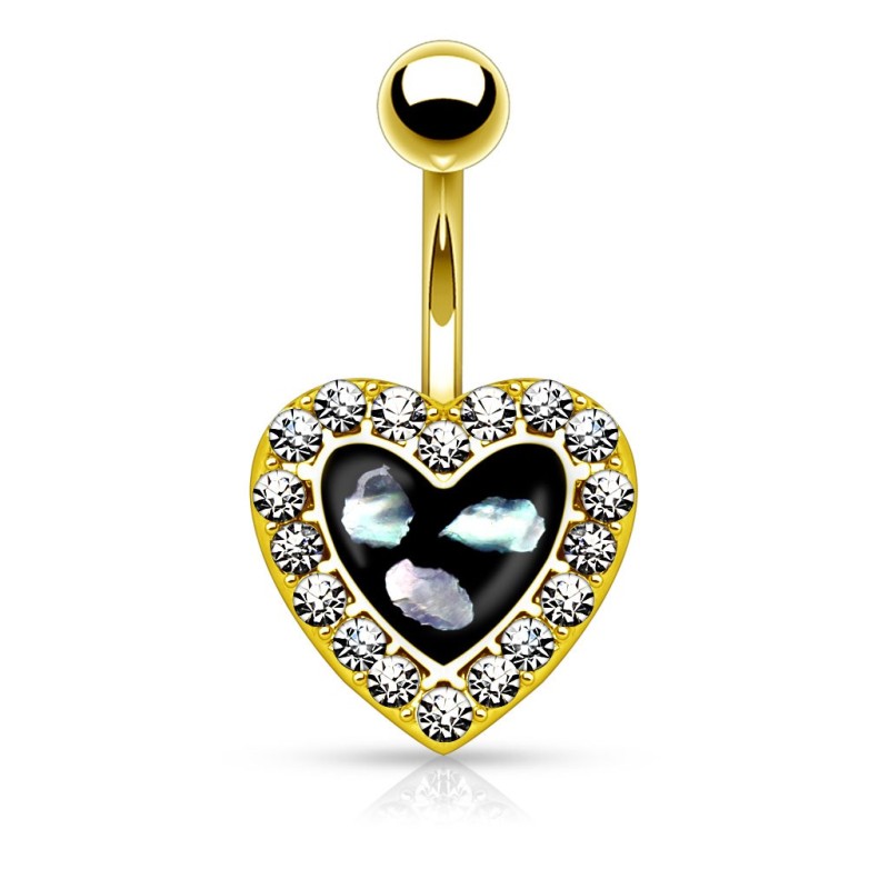 Piercing nombril 10mm cœur noir avec nacre et strass7.00€
