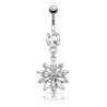 Piercing nombril fleur avec pétales en zirconiums blancs NOM095G