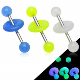 Piercing langue boules et anneau acrylique phosphorescents 4.99€