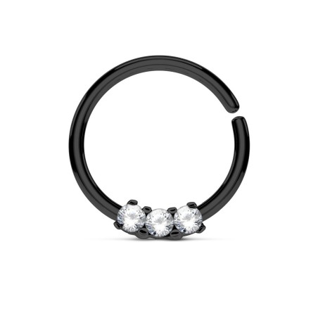 Piercing anneau noir 10mm avec trois zirconiums4.90€