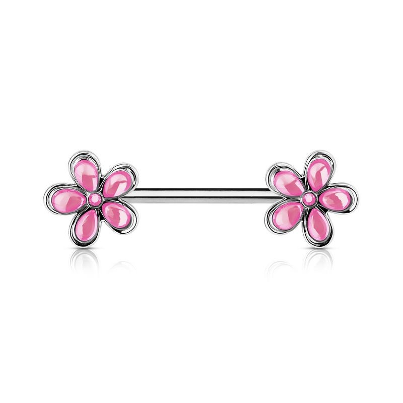 Piercing téton 12mm avec embouts fleurs roses TET005P 4.99€