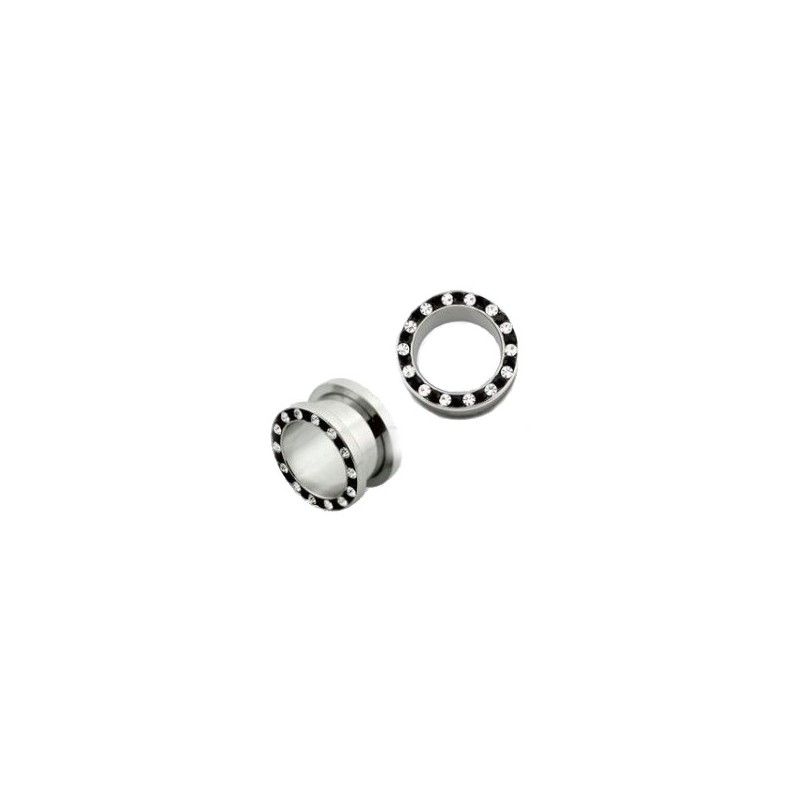 Piercing tunnel zirconiums blancs et noirs 4mm à 14mm 5.40€