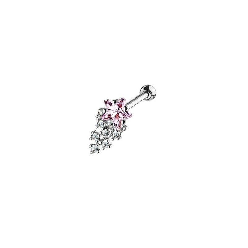 Piercing cartilage étoile filante rose suivie de zircons blancs 6.49€