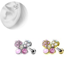 Piercing tragus ou hélix avec papillon cristal rose  5.65€