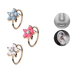 Anneau doré nez ou cartilage 8mmx0,8mm, fleur en opaline de synthèse6.30€