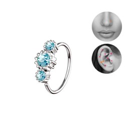 Anneau 8mm tragus, nez, hélix avec trois zirconiums bleus5.65€