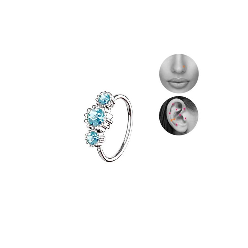 Anneau 8mm tragus, nez, hélix avec trois zirconiums bleus5.65€