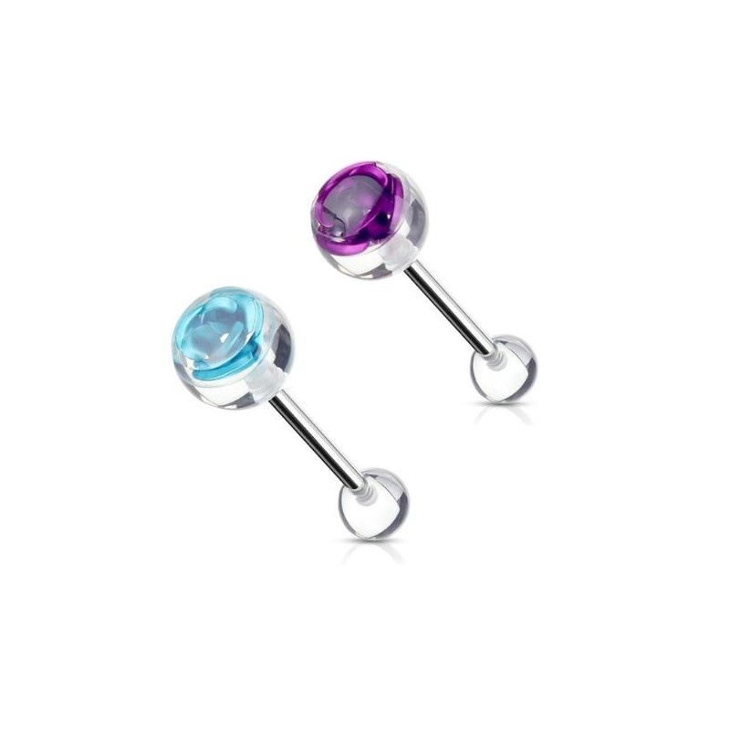 Piercing langue fleur captive dans une boule acrylique transparente