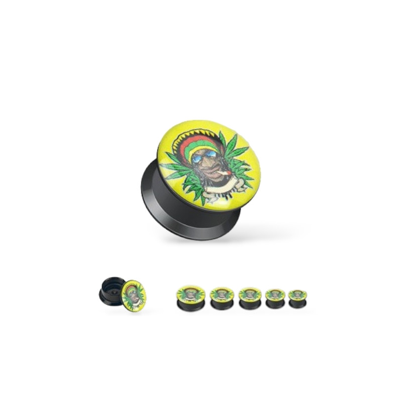 Piercing plug rasta cannabis 12mm à 22mm