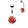 Piercing nombril boule avec pierres de cristal rose rouge et aurore boréal 8.45€