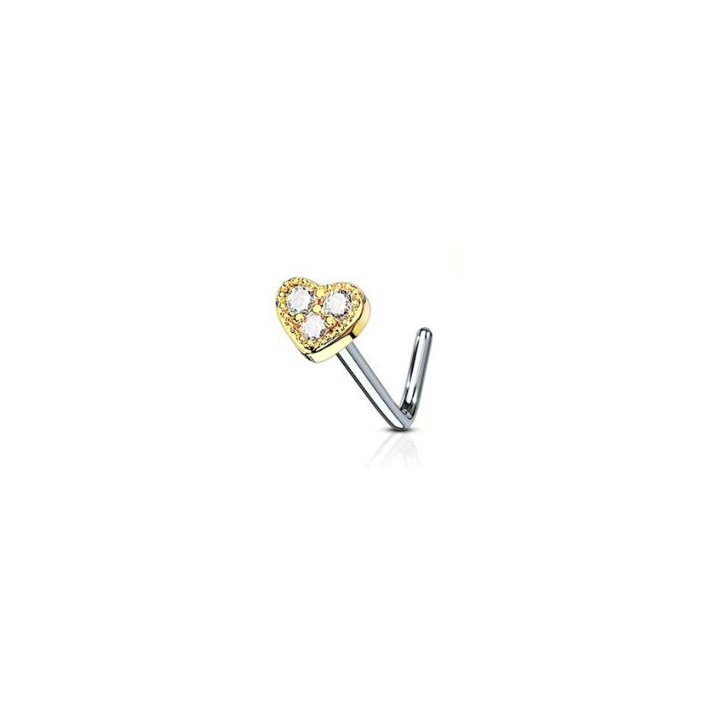 Piercing nez doré coudé cœur en zirconium blanc 5.45€