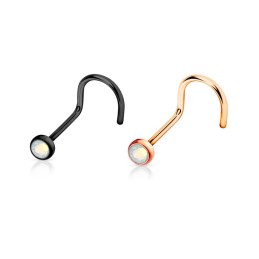 Piercing nez coudé anodisé or rose ou noir avec une opale blanche 3.90€