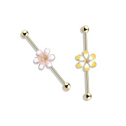 Piercing industriel doré 38mm avec une fleur jaune ou rose 9.80€