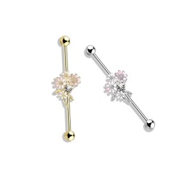 Piercing industriel 38mm avec des fleurs roses11.50€