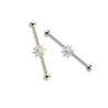 Piercing industriel 38mm avec une fleur en zirconium blanc plaqué or ou rhodium11.50€