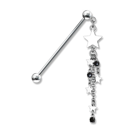 Piercing industriel 38mm avec des chaînes d'étoiles en pendentif6.89€