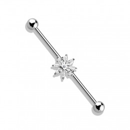 Piercing industriel plaqué  Rhodium avec une fleur IND139G 17.00€