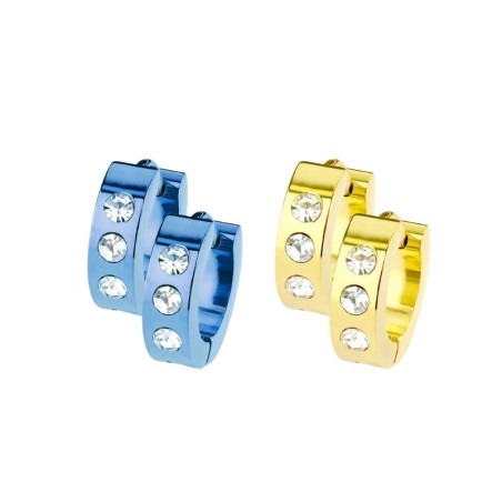 Boucles d'oreilles mixtes bleues ou dorées avec trois zirconiums 7.90€