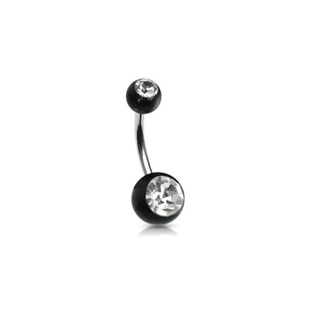 Piercing nombril boule noire et cristal blanc piercing-alice.fr 4.99€